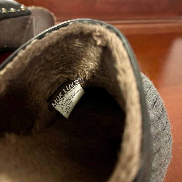 Muk Luks Kameryn Faux Fur Lined Knit Gray Mules Clogs Women 7 - Picture 8 of 12
